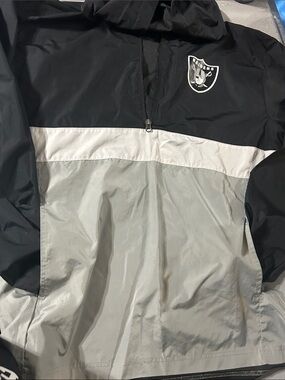NFL Raiders Black, White and Gray Colorblock Windbreaker Jacket